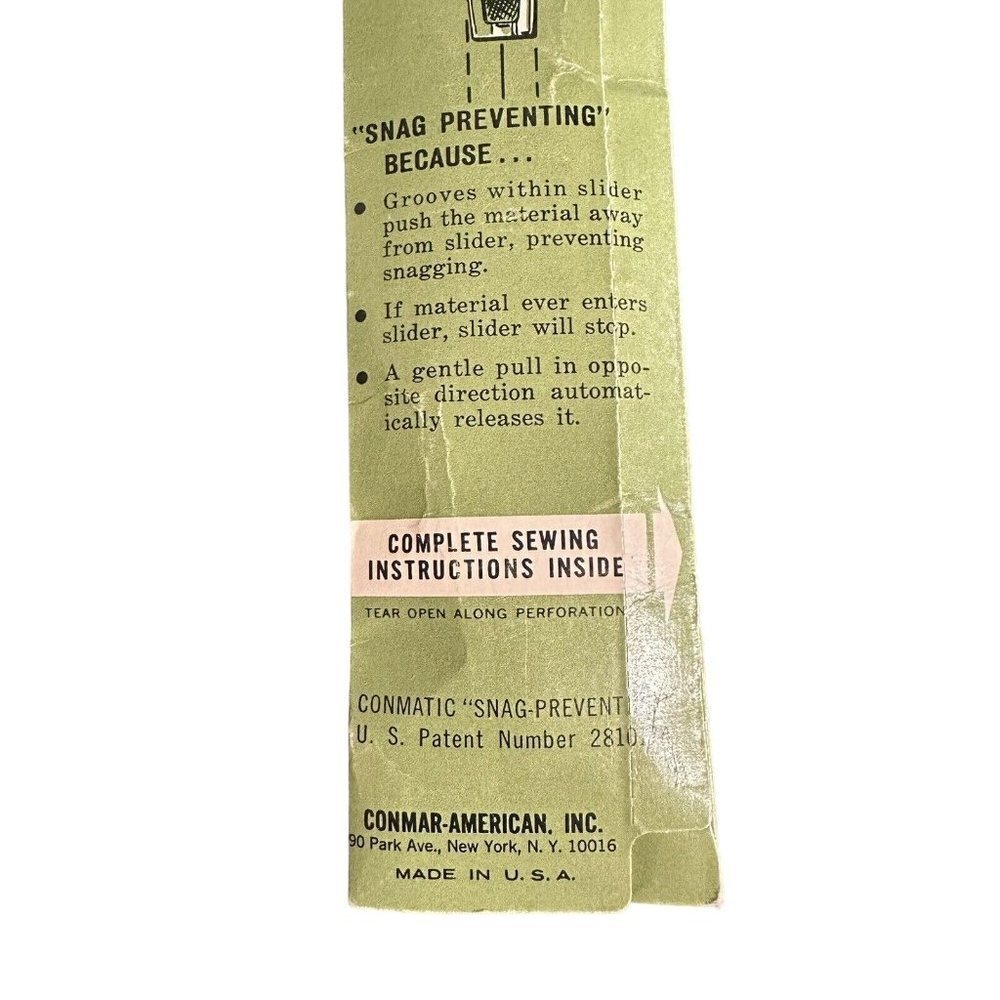 Vintage Conmar No/Snag 20” Metal Zipper Beige Scovill Military Sealed - Picture 8 of 8